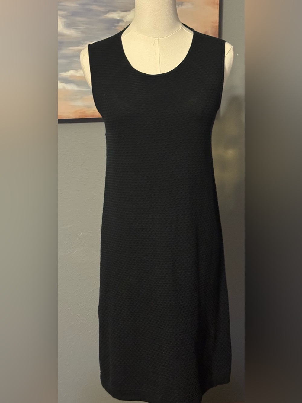 Club Monaco Women's sleeveless Stretch Cotton Textured Dress Navy Size Medium